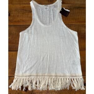NWT Womens Scotch & Soda‎ Cream 100% Linen Fringe Tank Top Boho Style Size 4